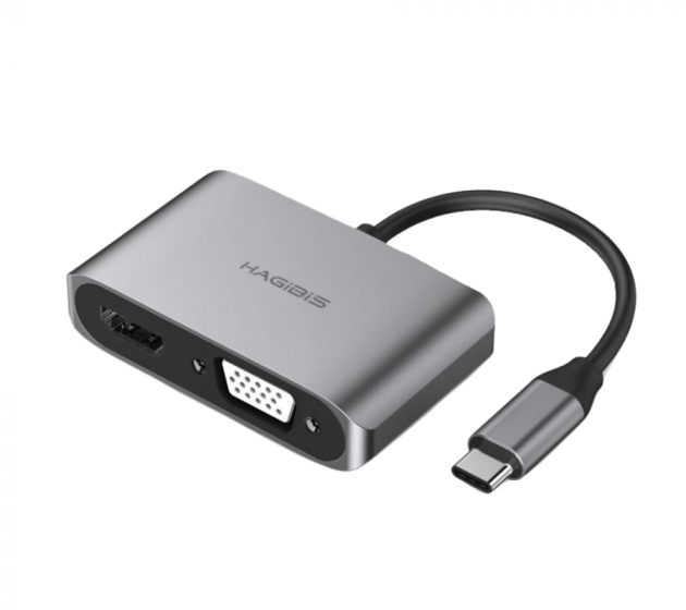 Hagibis 4 IN 1 USB-C Sang VGA + HDMI Kèm USB 3.0 + PD (604665)